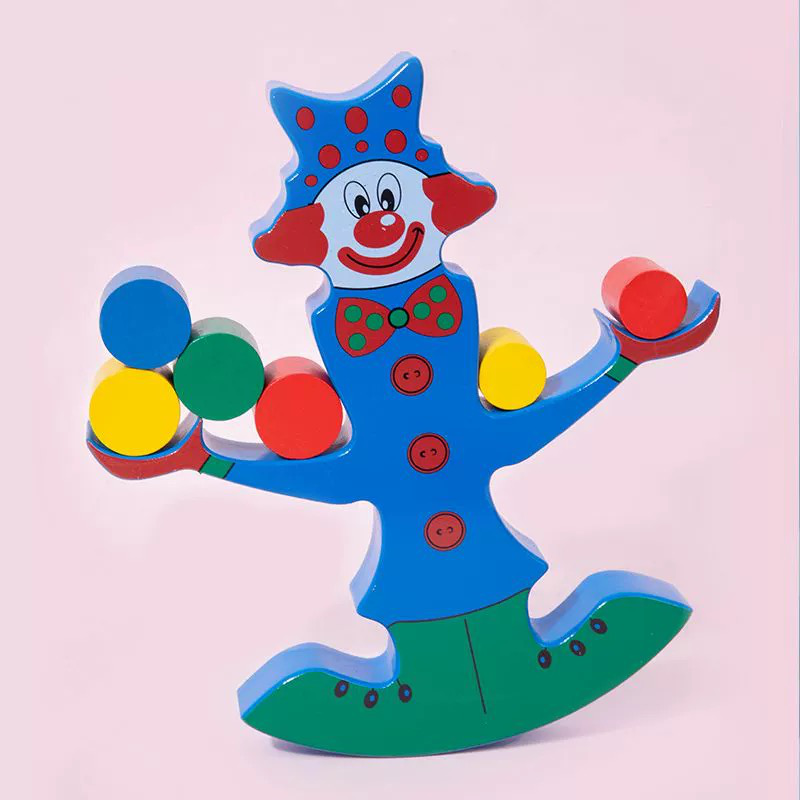 Wooden clown balancing blocks