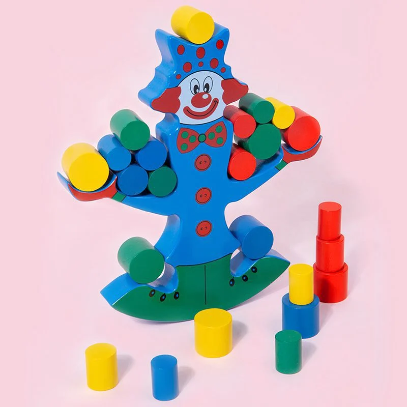 Wooden clown balancing blocks