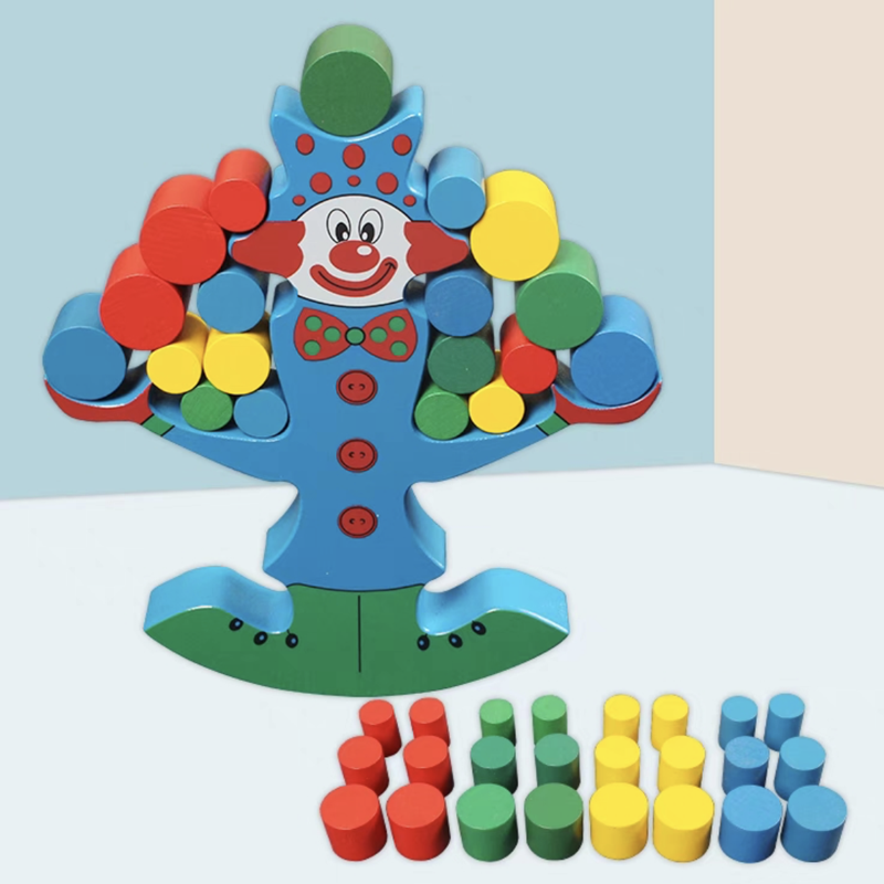 Wooden clown balancing blocks