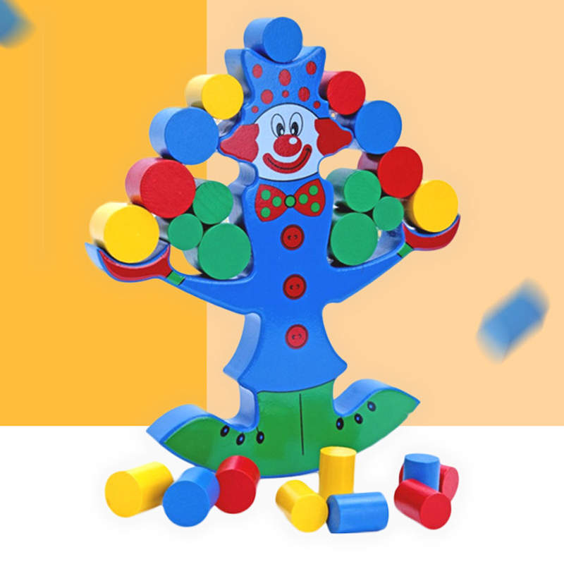 Wooden clown balancing blocks