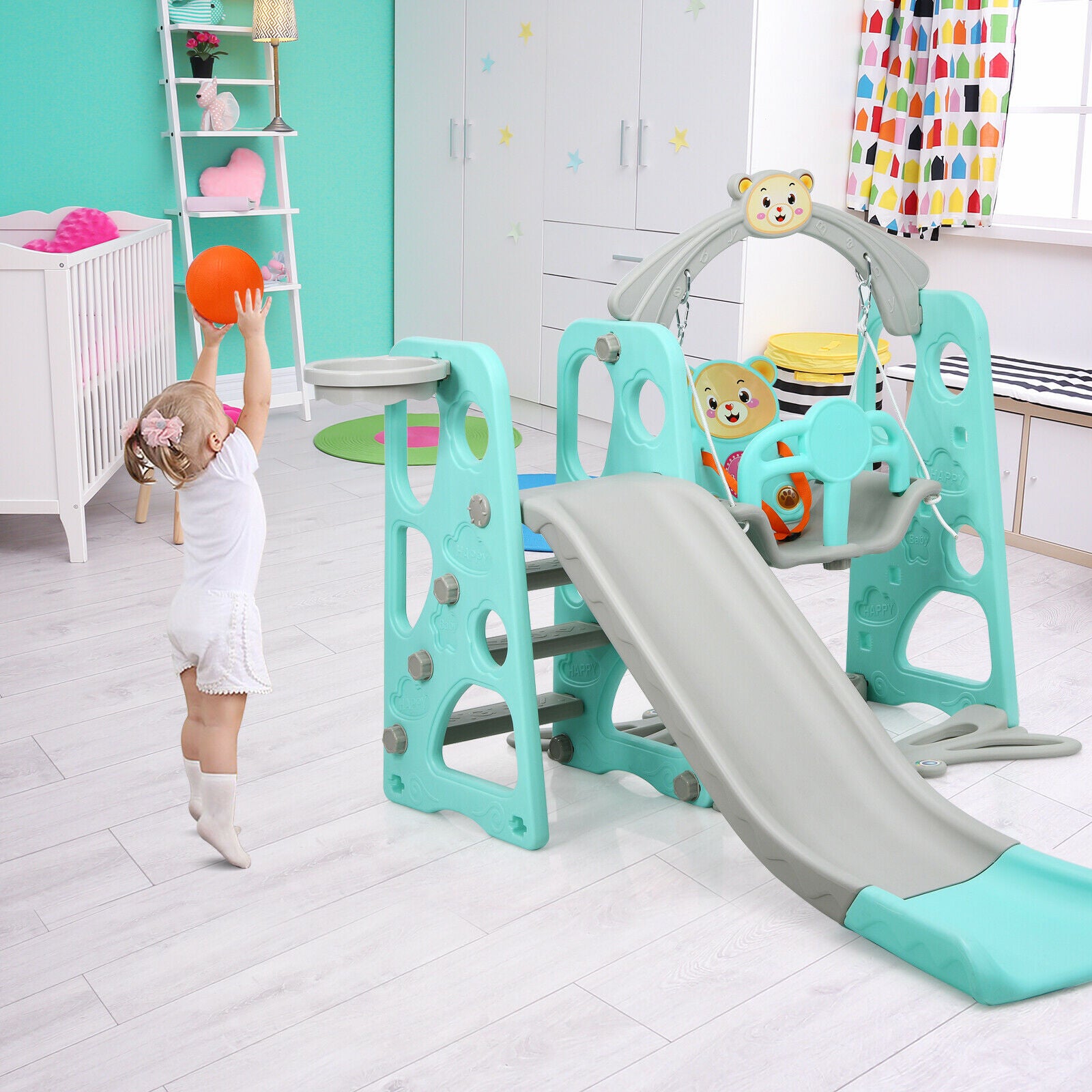 Toddler Slide and Swing Set, Indoor Playground Slide