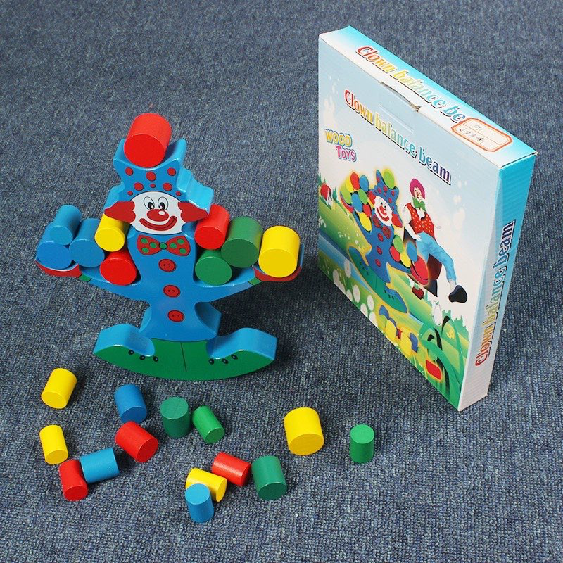 Wooden clown balancing blocks