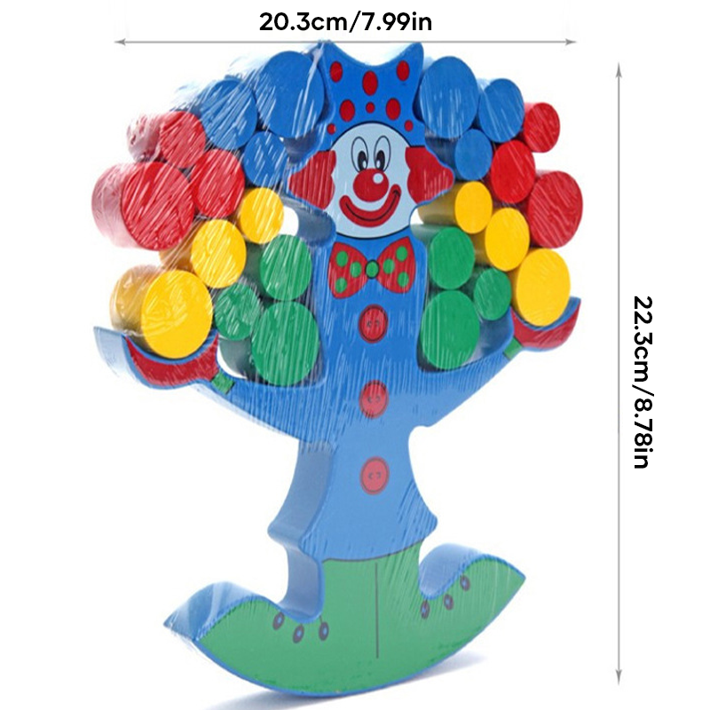 Wooden clown balancing blocks