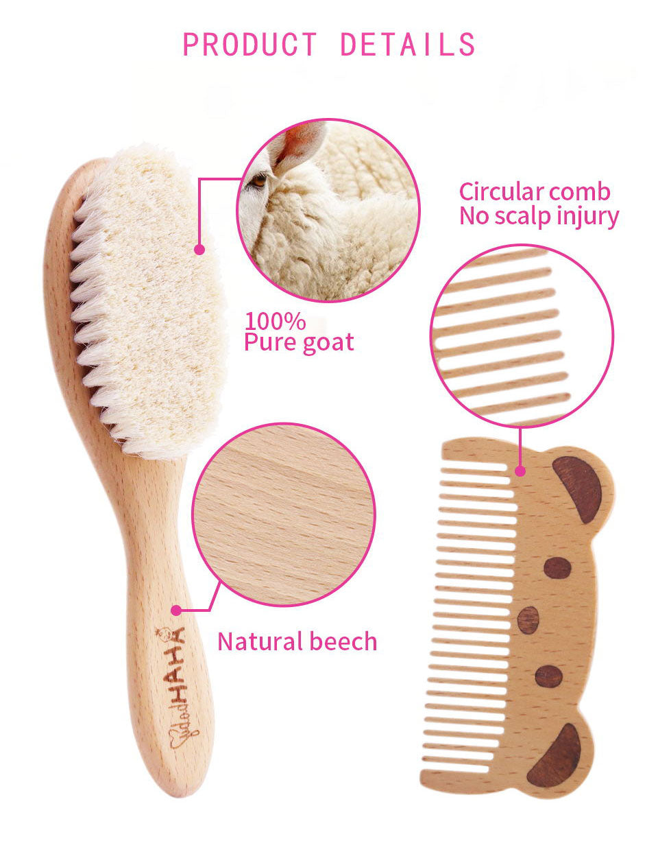 Baby & Toddlers Natural Wooden Soft Wool Hair Brush Heads Massager