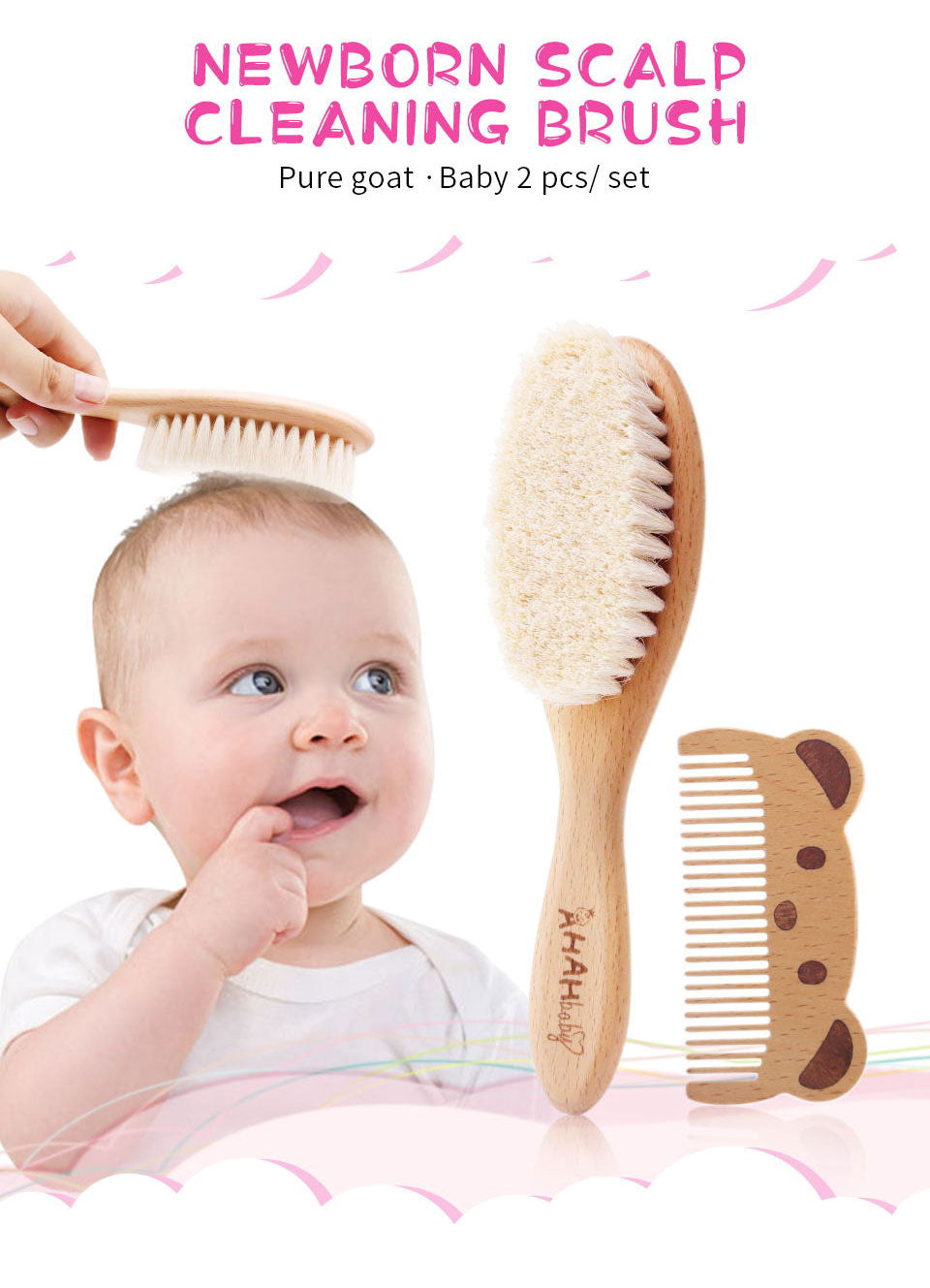 Baby & Toddlers Natural Wooden Soft Wool Hair Brush Heads Massager