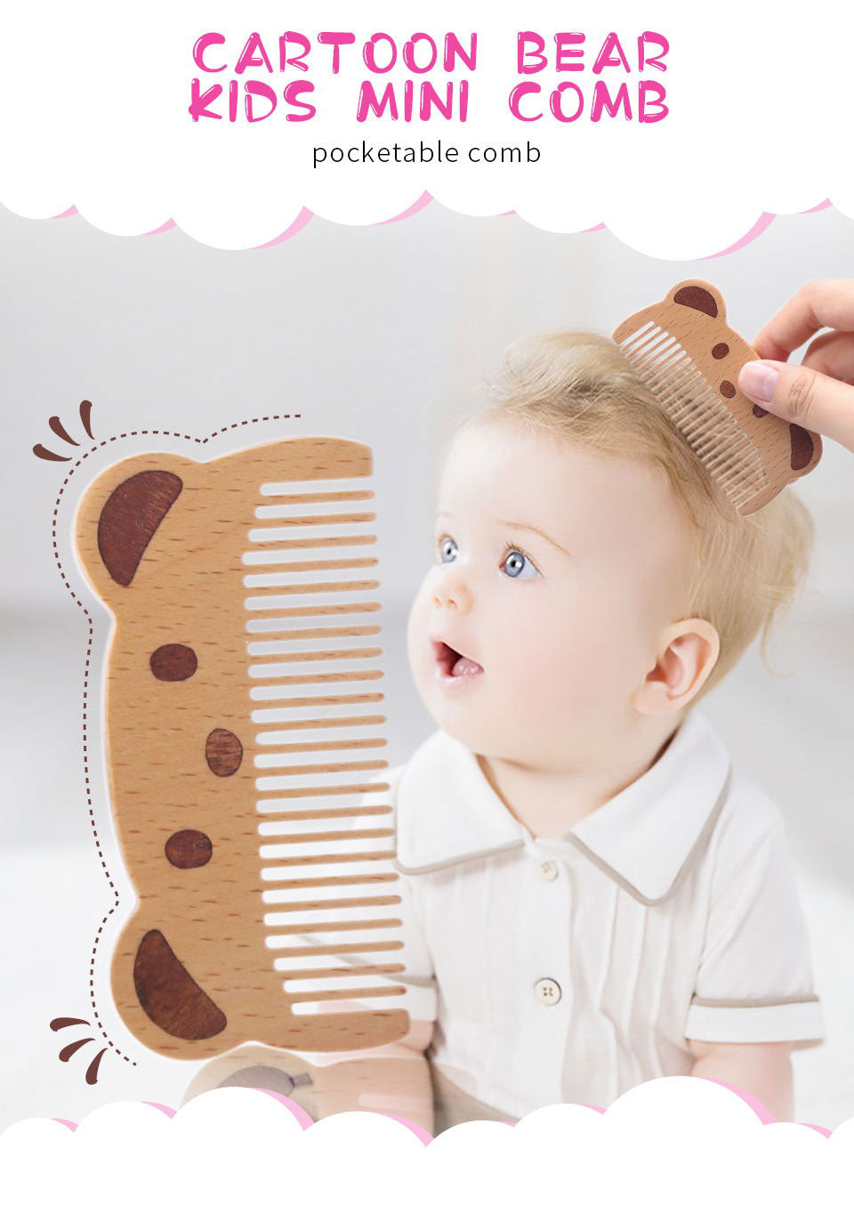 Baby & Toddlers Natural Wooden Soft Wool Hair Brush Heads Massager