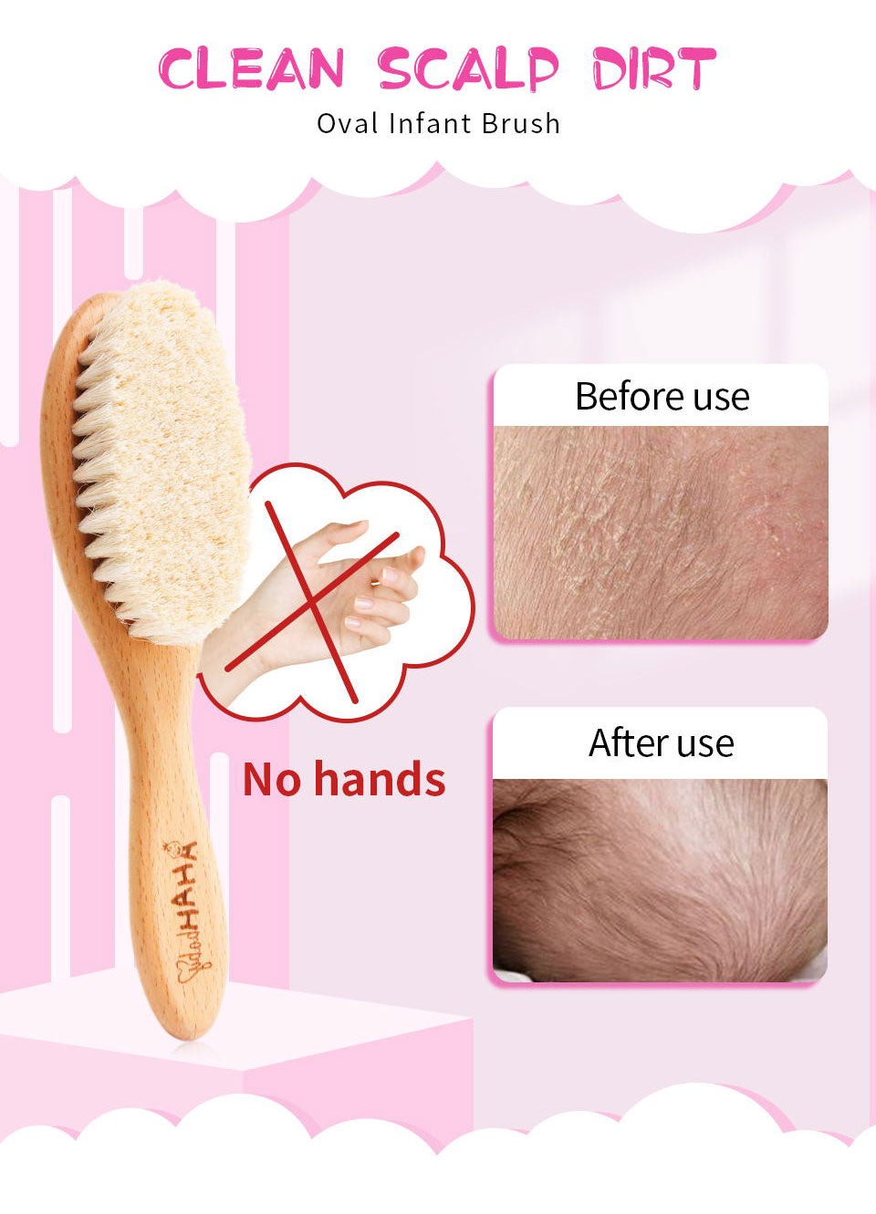 Baby & Toddlers Natural Wooden Soft Wool Hair Brush Heads Massager