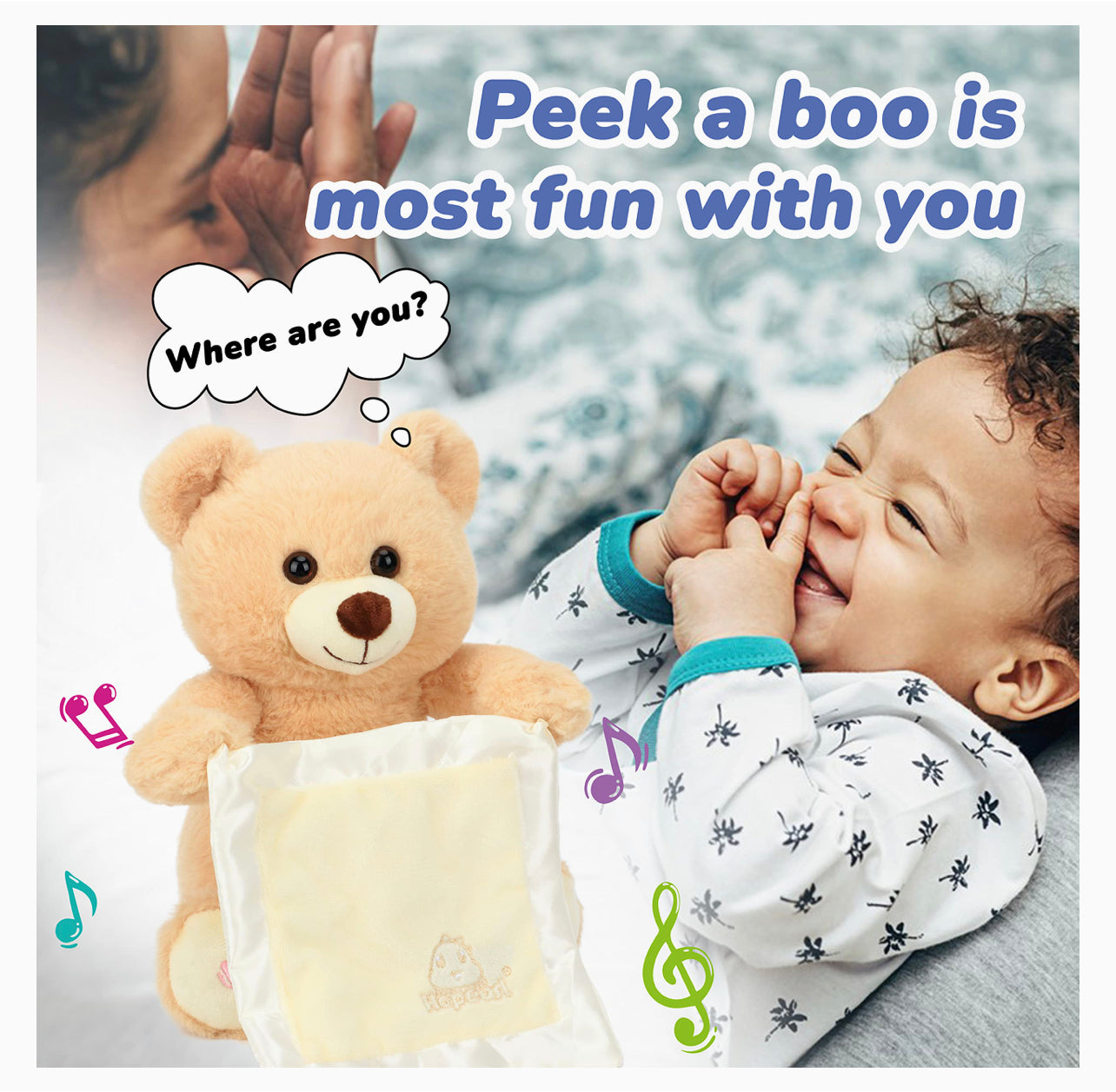 Cute Hide and Seek Peek-A-Boo Singing Teddy Bear